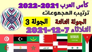 ترتيب مجموعات كأس العرب بعد إنتهاء مباريات اليوم الثلاثاء 7-12-2021 من الجولة 3 من دور المجموعات