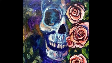 Skull and Roses Acrylic painting on canvas for beginners Step by step | TheArtSherpa