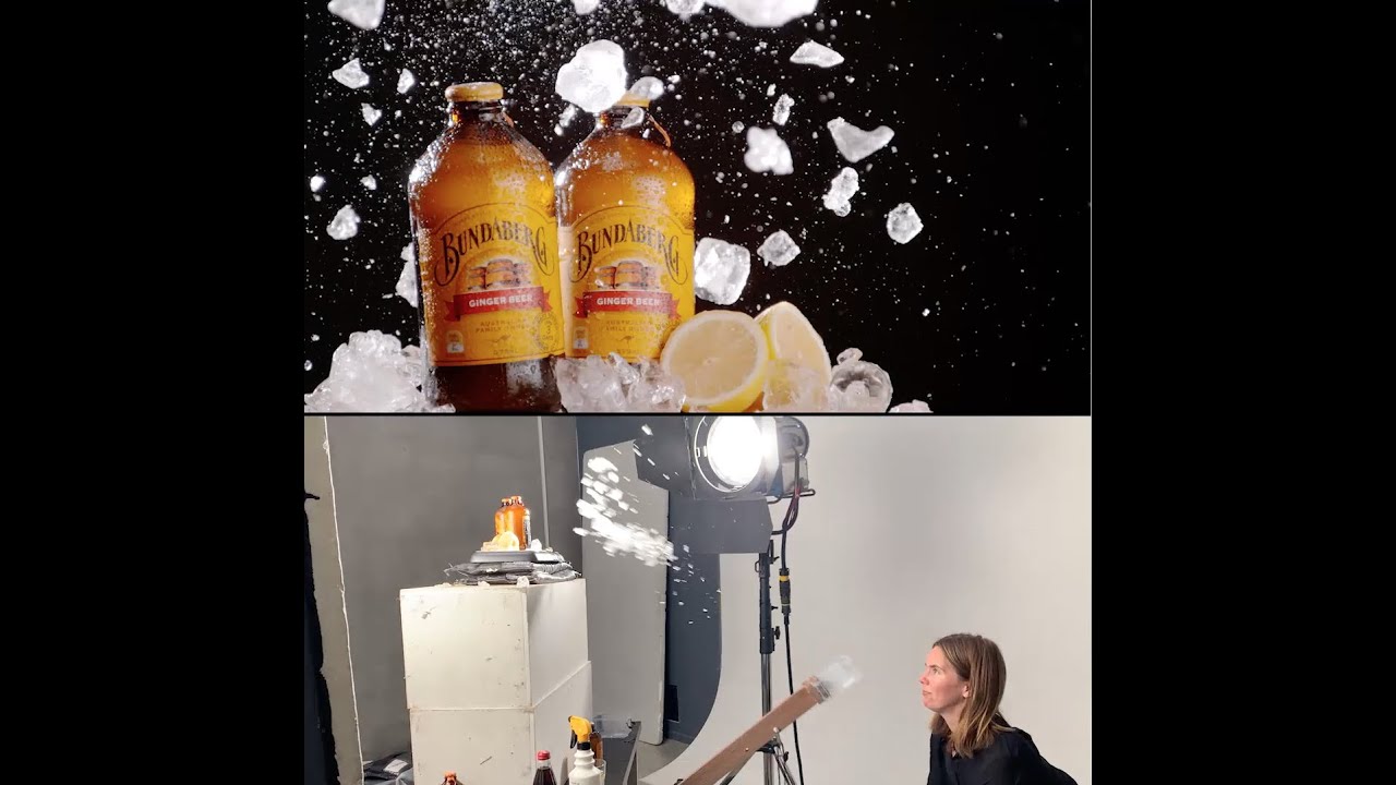 Video tabletop work with Bundaberg Gingerbeer, Bolt cinebot, catapult and pneumatic pistons