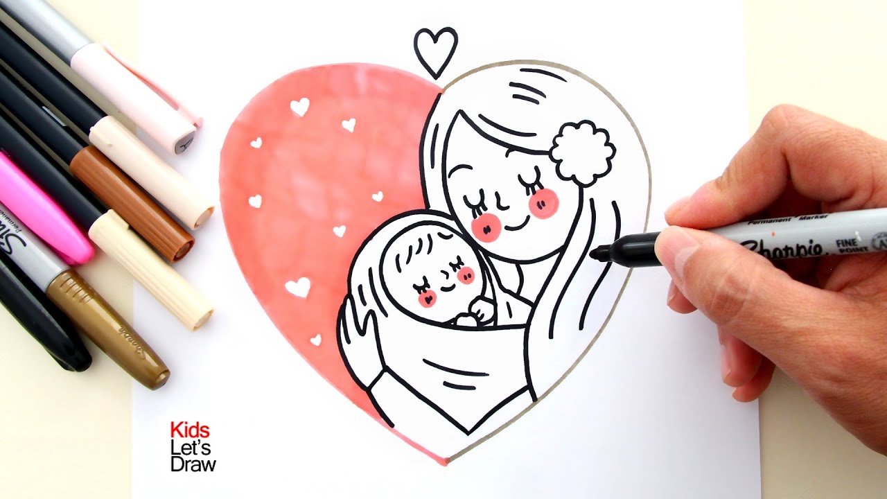 Cómo hacer un Dibujo del DIA DE LA MADRE: Mamá y su bebé formando un  corazón (DIY) - thptnganamst.edu.vn