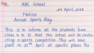 Notice Writing for Annual Sports Day | Notice writing | English handwriting | writing | Eng Teach