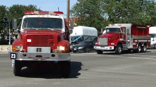 Fire Trucks Respond To Wind Driven Grass Fire! Modesto, CA