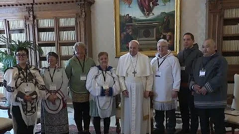 Metis and Inuit residential school survivors and leaders meet with Pope Francis at the Vatican