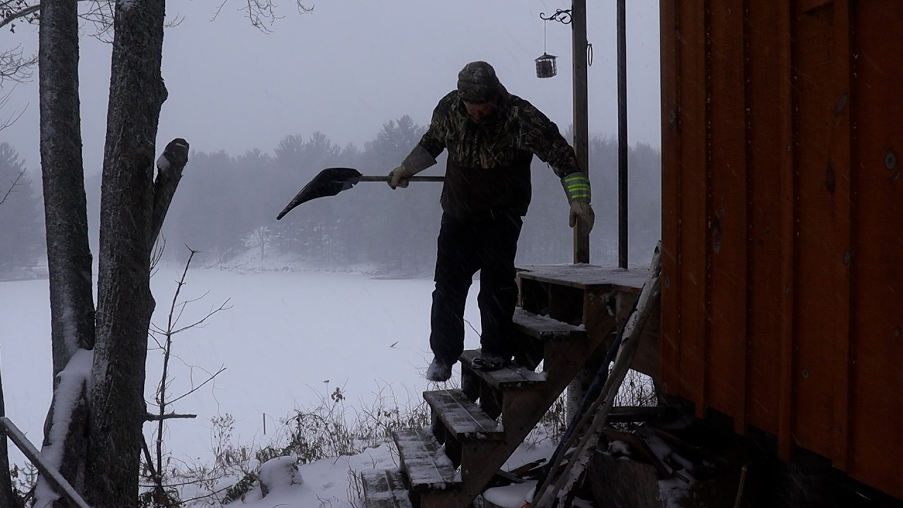 Blasted by Snow Storm at my Off Grid Cabin - YouTube