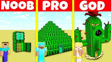 Minecraft Battle: CACTUS HOUSE BUILD CHALLENGE - NOOB vs PRO vs HACKER vs GOD / Animation