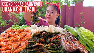 SORE HARI MAKAN PAKE 3 MENU SEKALIGUS‼️ UDANG CHILI PADI, OSENG PEDAS DAUN LABU, TERONG SIRAM CABE