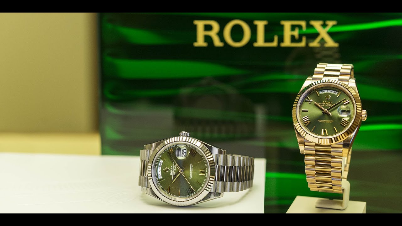 rose gold day date green dial