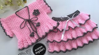 Tığ işi Fırfırlı 3 Katlı Bebek Eteği /1 yaş için / Farbalalı Bebek Etek/Baby Dress/Baby Skirt