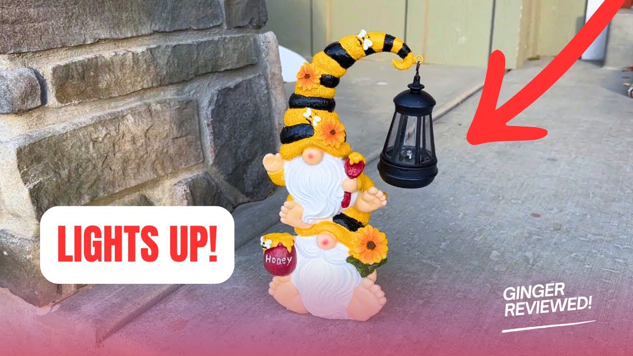 Solar Bee Garden Gnome Lights Up at Night! | Cute Outdoor Garden Decor Review