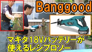 Banggoodで買ったマキタ18Vのバッテリーが使えるレシプロソーにゼットソーの枝切り用210をつけてみた