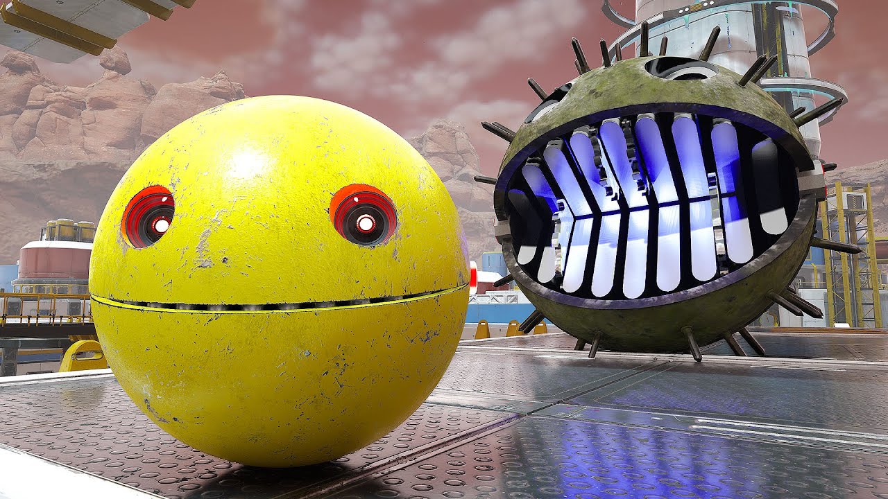 Pacman vs Spiky Monster and Robot Fish in the flooded gravity maze