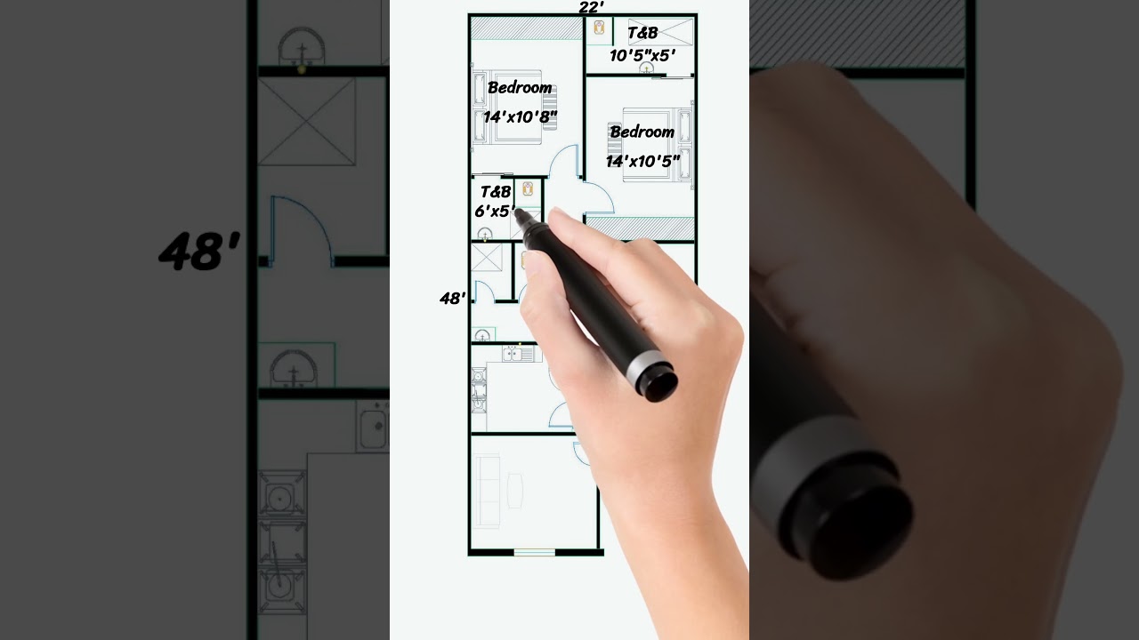 22x48 modern house Plan | 1050 sqft | 22x48 HOUSE DESIGN II 48X22 GHAR KA DESIGN II 22X48 HOUSE PLAN
