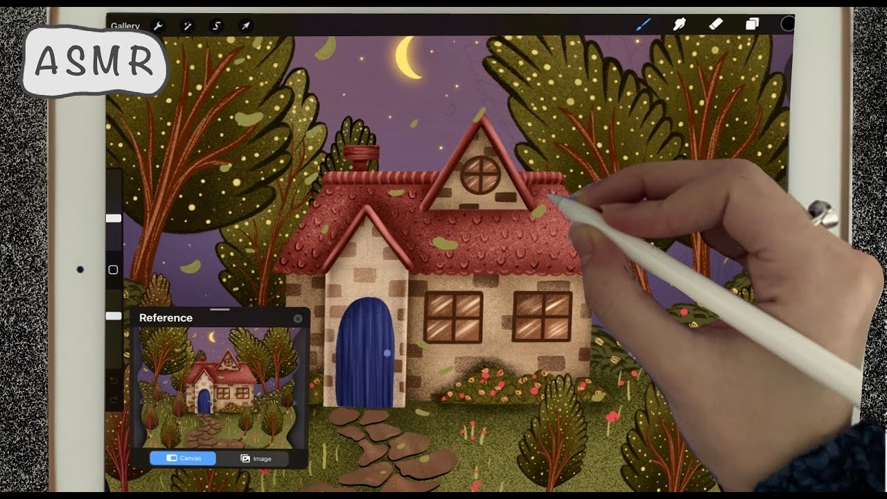 ASMR iPad Sounds - Teaching you how to paint a cozy house in procreate ...