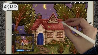 ASMR iPad Sounds  Teaching you how to paint a cozy house in procreate  close whispering