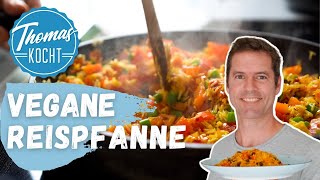 Vegane Reispfanne mit Bohnen - perfekt für den Feierabend!