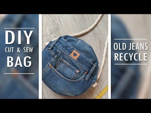 FANTASTIC DIY JEANS ROUND BAG // Cute LongStrip Bag Out Of Old Jeans Cut & Sew Way