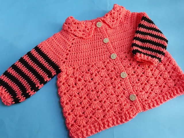 Easy Crochet Baby Cardigan Jacket OR Sweater 6-12 M (Full Baby Set