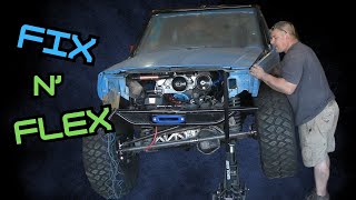 Track bar mount, fender trim and flex test of the Jeep Comanche