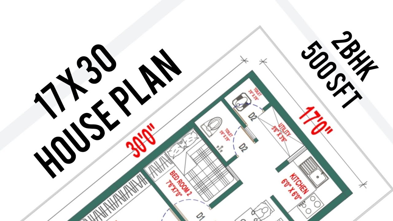 17X 30 House Plan 500 Sft House Plan 2BHK 15 X 30 Ghar Ka Naksha 17x-30-house-plan-500-sft-house-plan-2bhk-15-x-30-ghar-ka-naksha