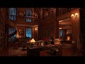 Cozy library room  thunder  rain sounds crackling fireplace  10 hours