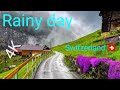 Beautiful rain walking tour in switzerland  a swiss village