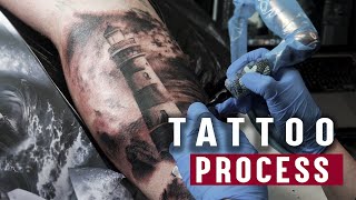 Lighthouse Tattoo Process | Real Time and Fast