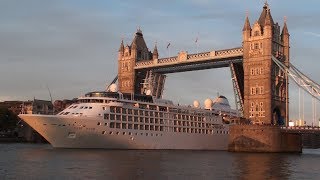 Huge Cruise Ship passes through Tower Bridge, London  24/8/2019