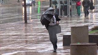 Windy weather and umbrellas in Cleveland