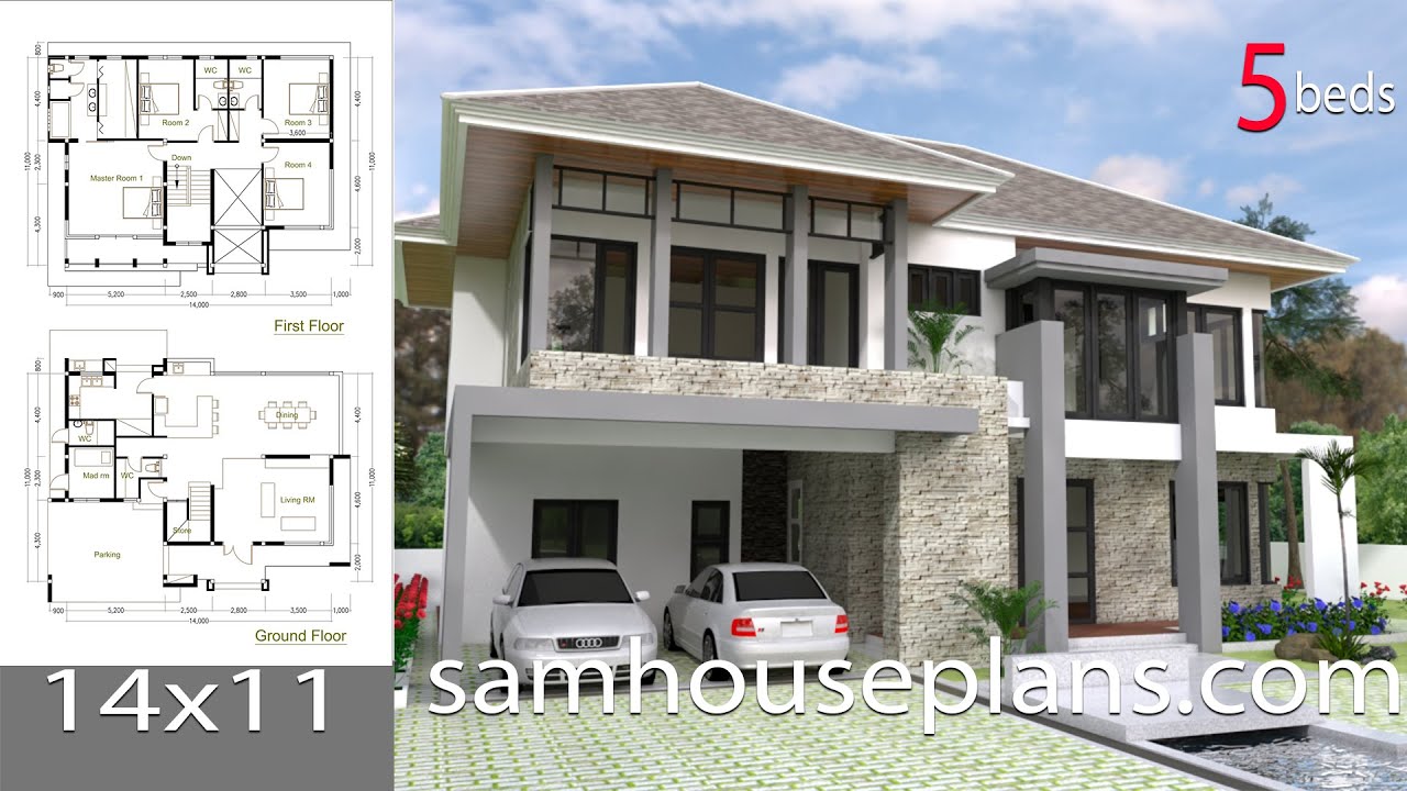  SketchUp  Modern  Home  Design  Plan  Size 14x11m YouTube