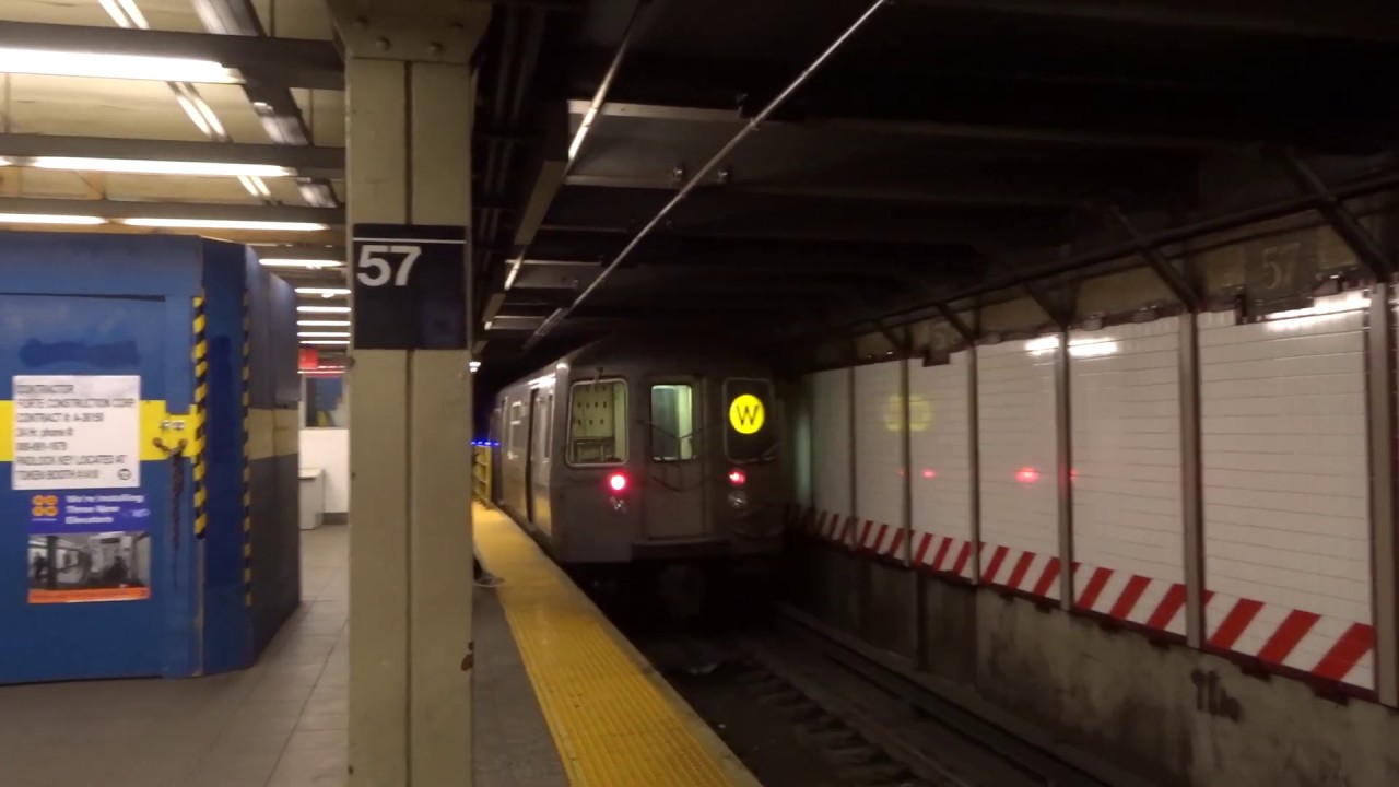 NYC Subway Whitehall Street bound R68A W Train leaving 57 St/7 Av