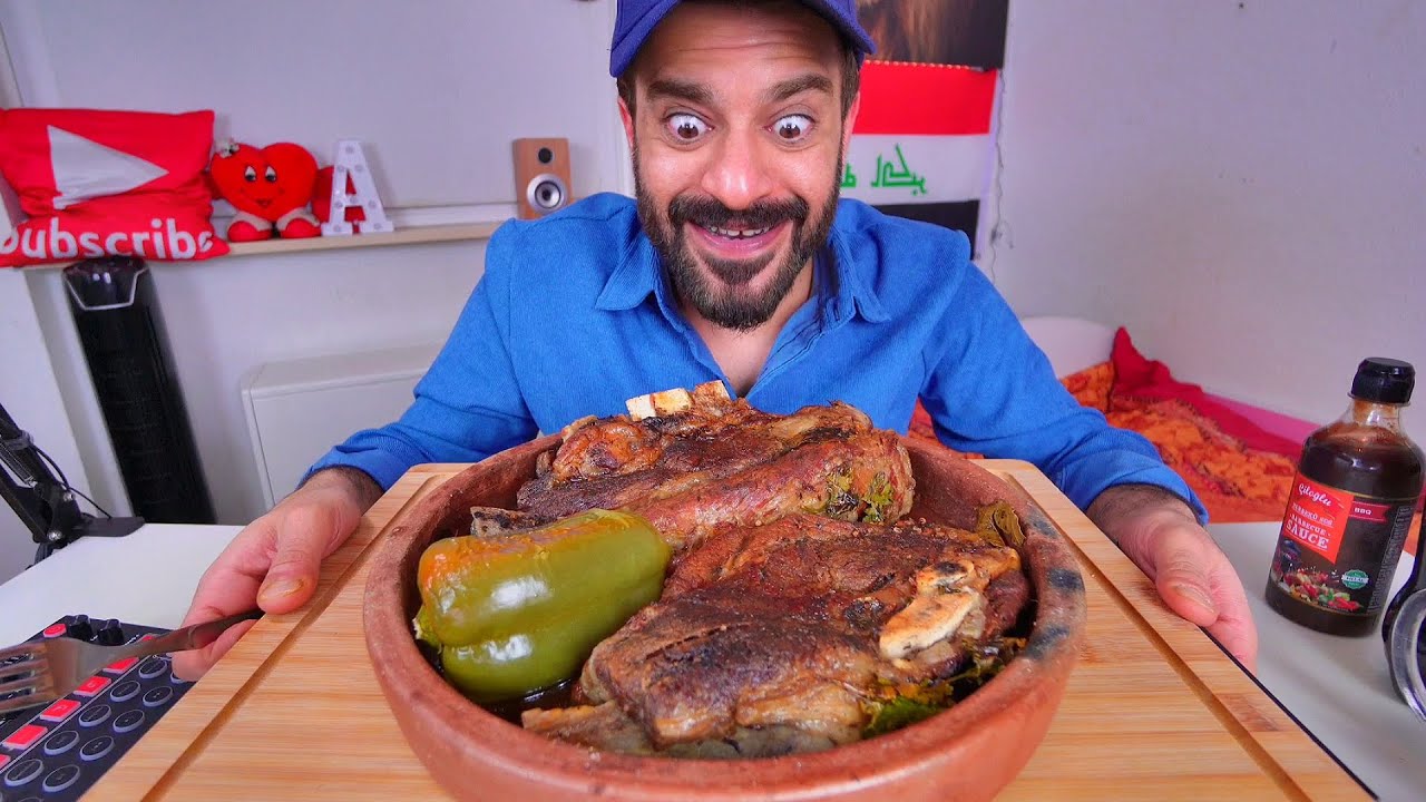 اضلاع البقر المدخنة بالطاجين الفخاري موكبانغ Mukbang Eating Show Beef Chops in Tagine