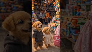 The Little Puppy Carved A Wooden Doll With His Own Hands For His Sister.