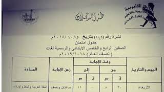 جدول امتحانات الصف الرابع والخامس الإبتدائي الترم الاول 2019 القليوبية