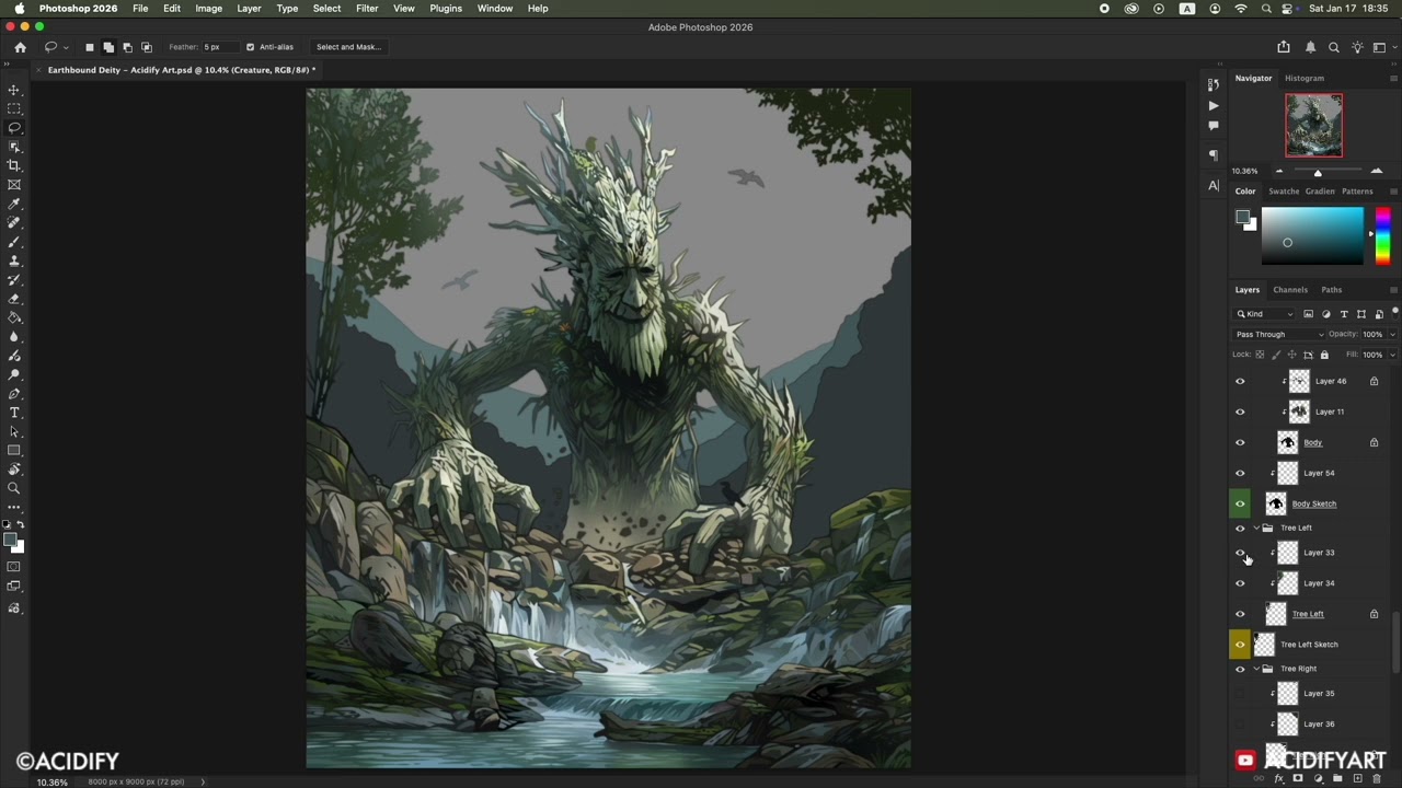 Earthbound Deity - Acidify Art (Tree Creature Concept) Layer Breakdown 