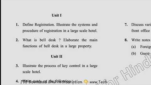 BHM 4th Sem Reappear Front Office Operation Question Paper