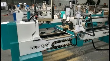 4 Axis Wood CNC Turning Lathe Machine with Automatic System in Action