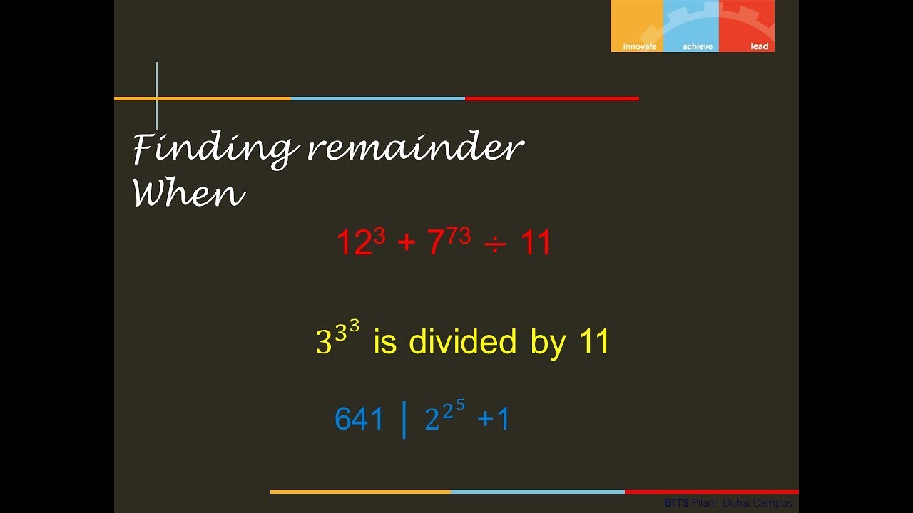 Finding Remainder When An Integer Raised To A Power Is Divided By Some the-remainder-on-dividing-5-99-by-11-is-youtube