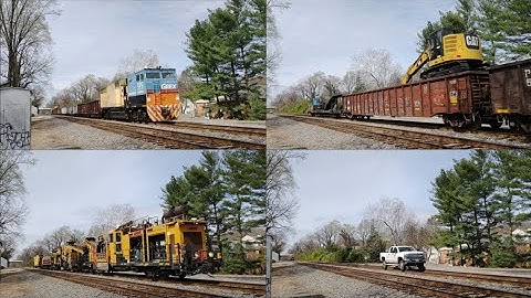 GREX tie train and a Loram Ballast Cleaner in Charlottesville Virginia