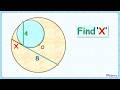 4) Blue circle is passing through centre of brown circle. Find 'X' | power of point theorem.