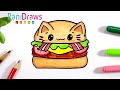 Cómo dibujar una HAMBURGUESA CON FORMA DE GATO kawaii- Paso a paso