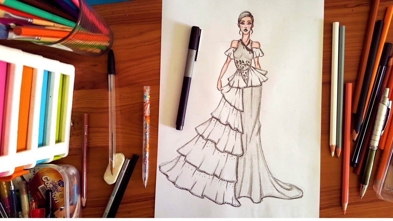 Fashion Drawing: How to Draw a Ruffle Tiered Dress - YouTube