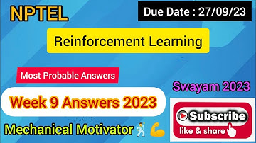 Reinforcement Learning | Week 9 Quiz | Assignment 9 Solution | NPTEL | SWAYAM 2023