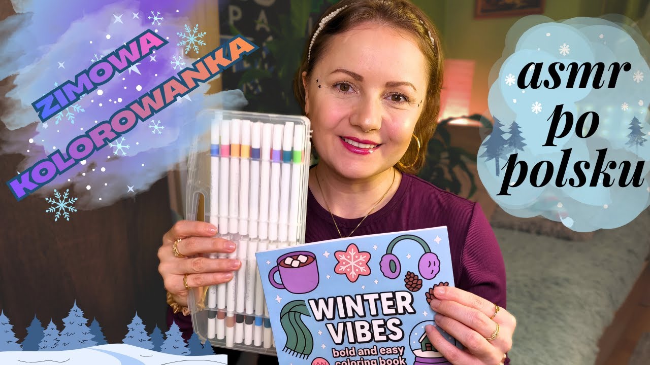 ASMR po polsku ZIMOWA KOLOROWANKA ❄️☃️🎄(close whisper/hands sounds/coloring sounds/mouth sounds)