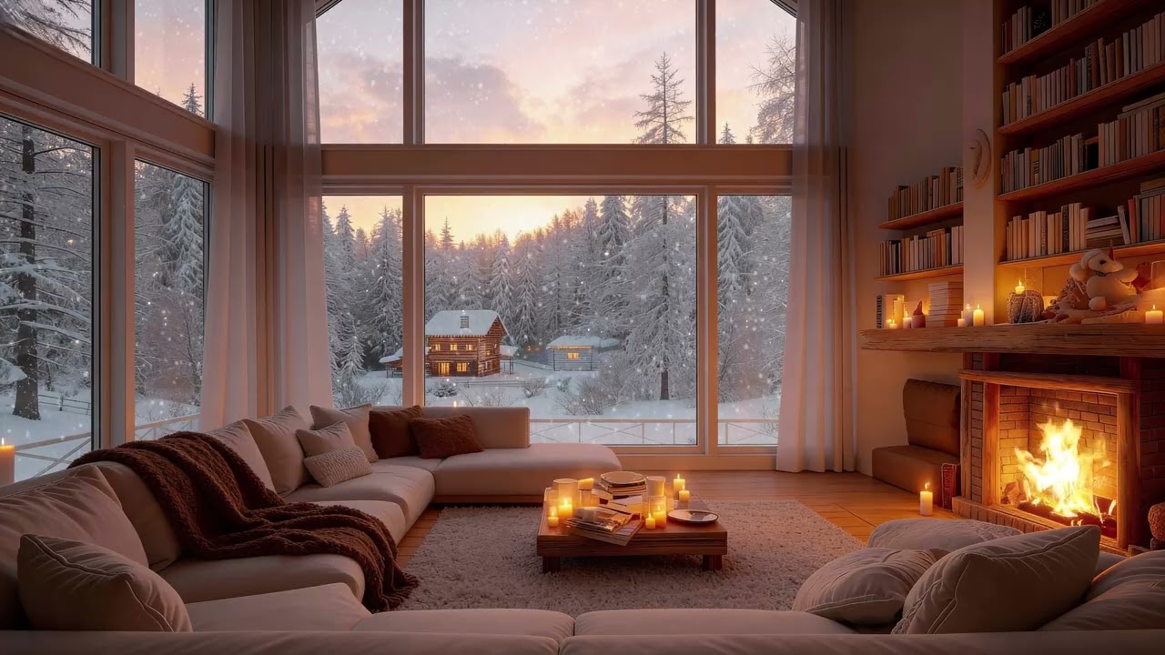 Cozy Winter Cabin 🔥Crackling Fireplace & Snowy Forest Views for Meditation, Relaxation & Inner Peace