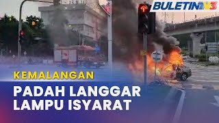 KEMALANGAN | Kereta Terbabit Kemalangan Lalu Terbakar