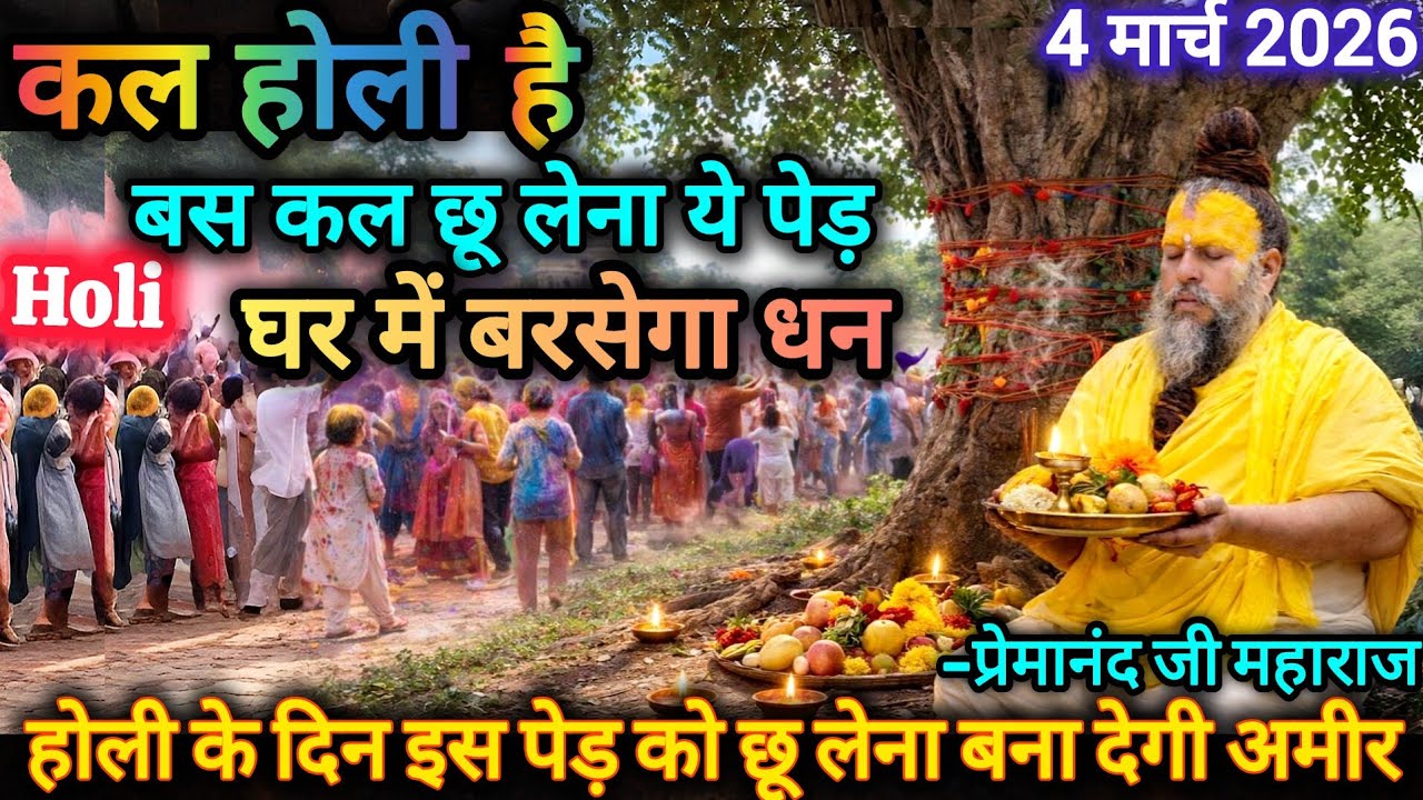 4 मार्च 2026 होली के दिन इस पवित्र पेड़ को छू लो | प्रेमानंद जी महाराज | घर में बरसेगा धन 