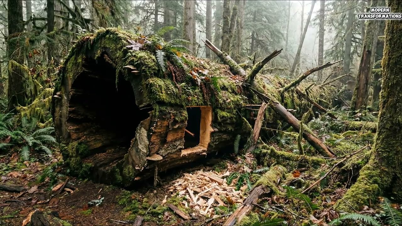 I Built a Secret Modern Home Inside a Fallen Giant Tree (No One Ever Finds It)