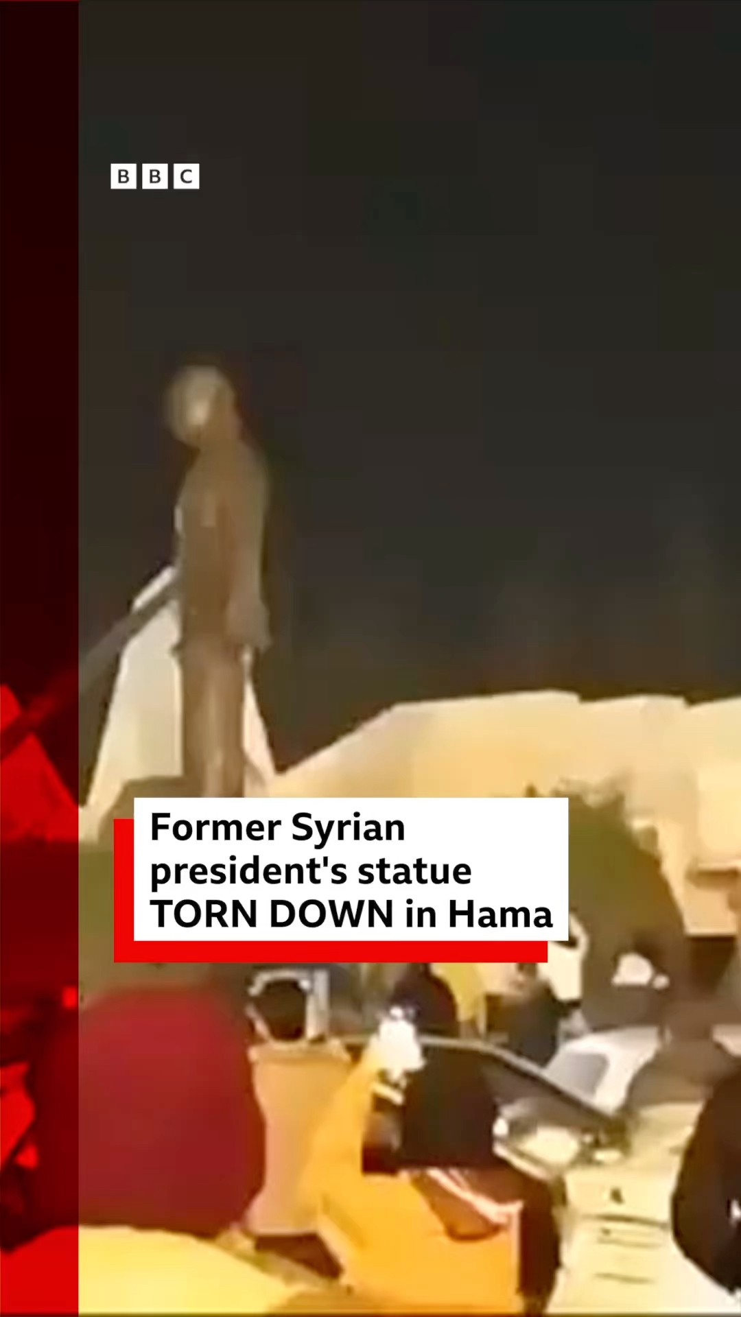 Former Syrian president's statue torn down in Hama. #HafezAlAssad #Syria #BBCNews