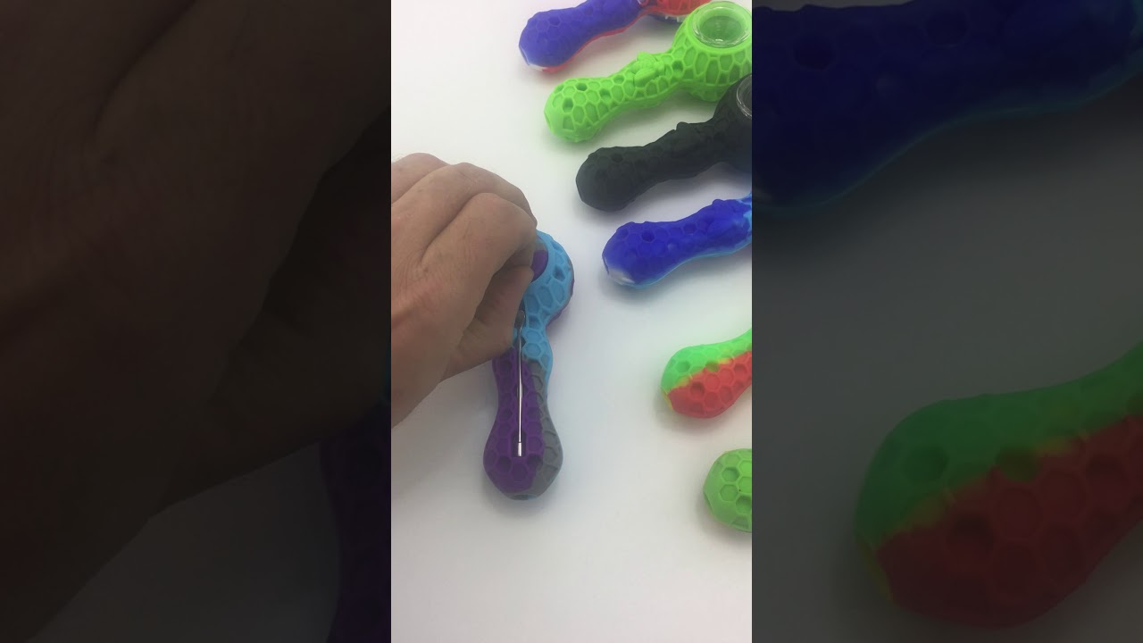 Silicone Smoke Pipe Glass Bowl and Dab With Stash Bowl Underneath
