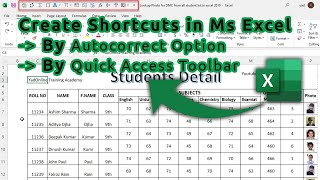 How to Create Shortcuts in Ms Excel by two ways